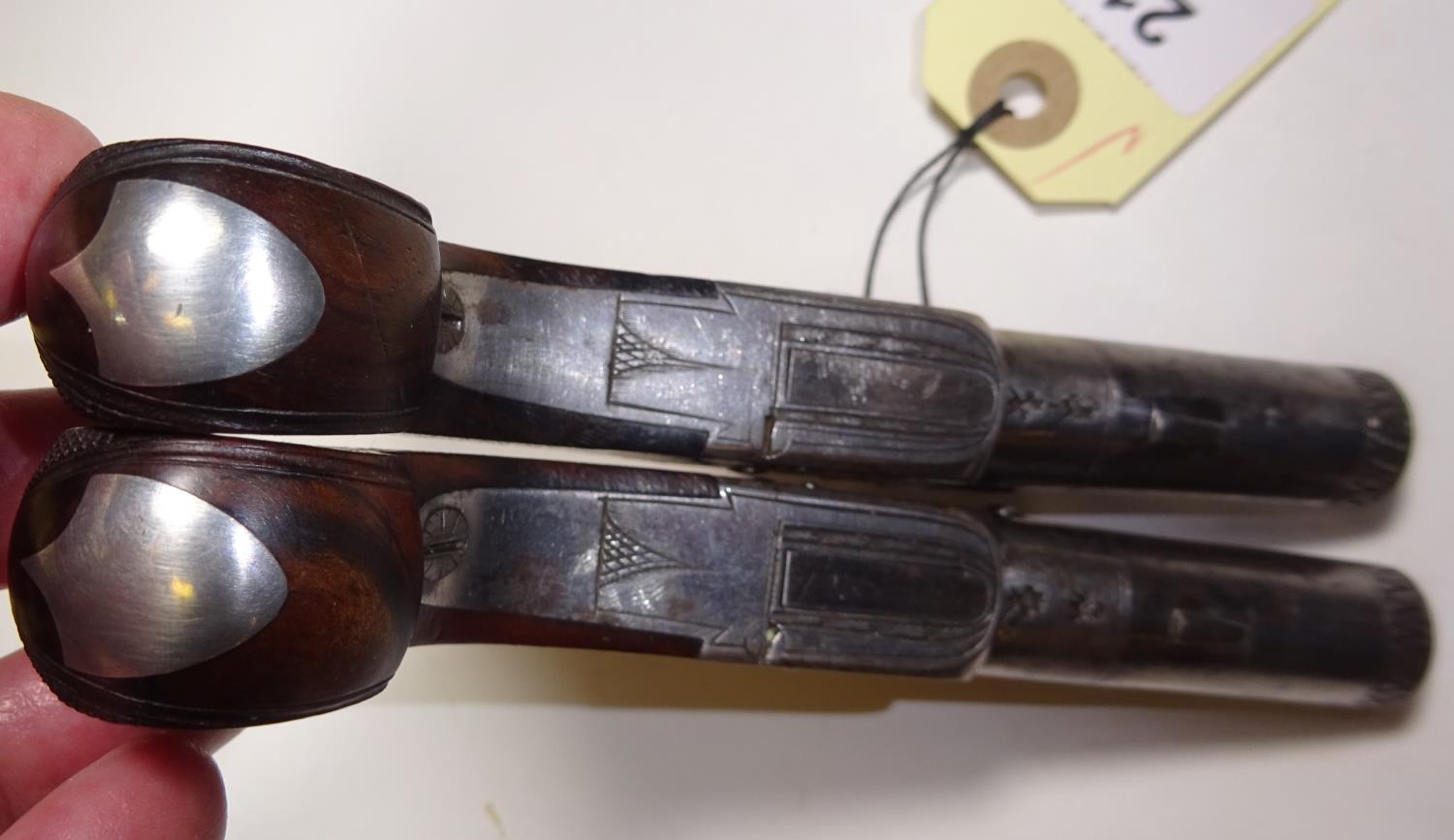 A pair of good quality 60 bore flintlock pocket pistols, by Brummitt, Nottingham, c 1820, 5¼" - Image 4 of 7