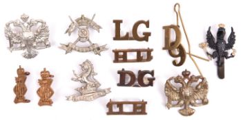 Six Cavalry collar badges: post 1938 WM KDG (2), pre 1906 WM 7th Dgn Guards, Vic 9th Lancers (