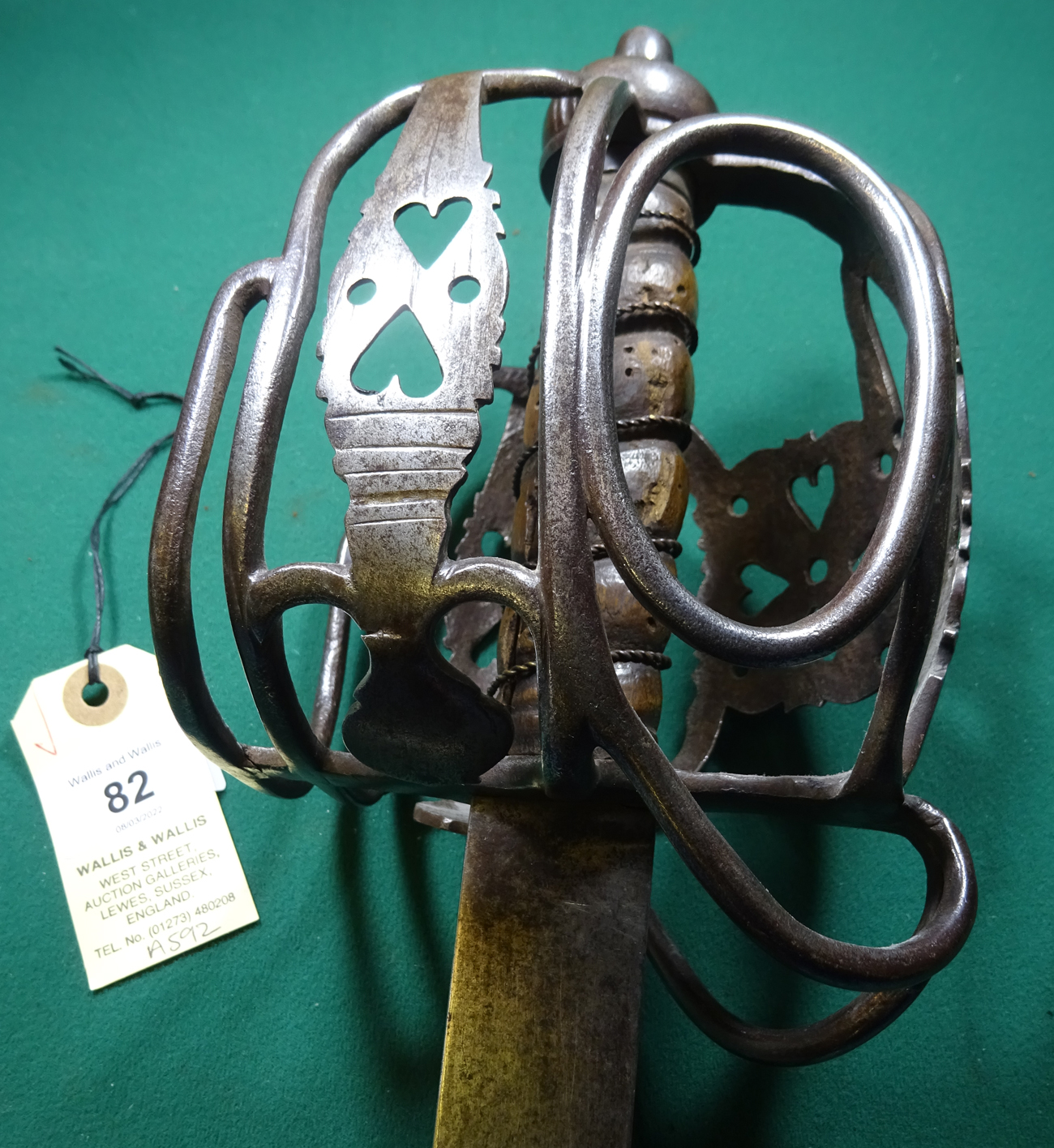 A mid 18th century Scottish basket hilted backsword, blade 37½" with one narrow fuller and one broad - Image 7 of 7