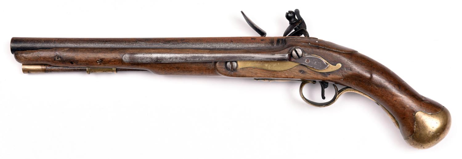 A .56" Tower long Sea Service flintlock belt pistol, 12" barrel with ordnance proofs; flat lock with - Image 2 of 2