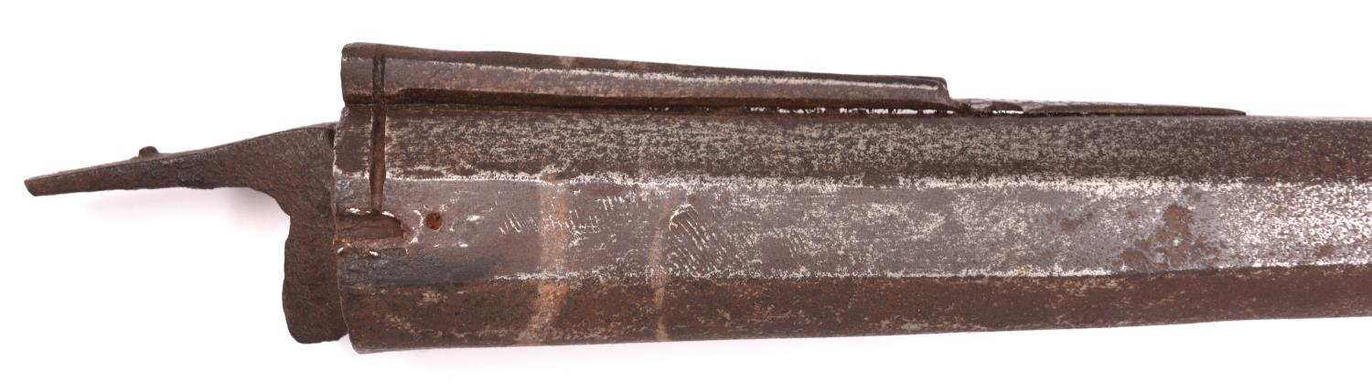 A 10 bore barrel from an early 17th century English flintlock musket, 49" overall, with octagonal - Image 2 of 2