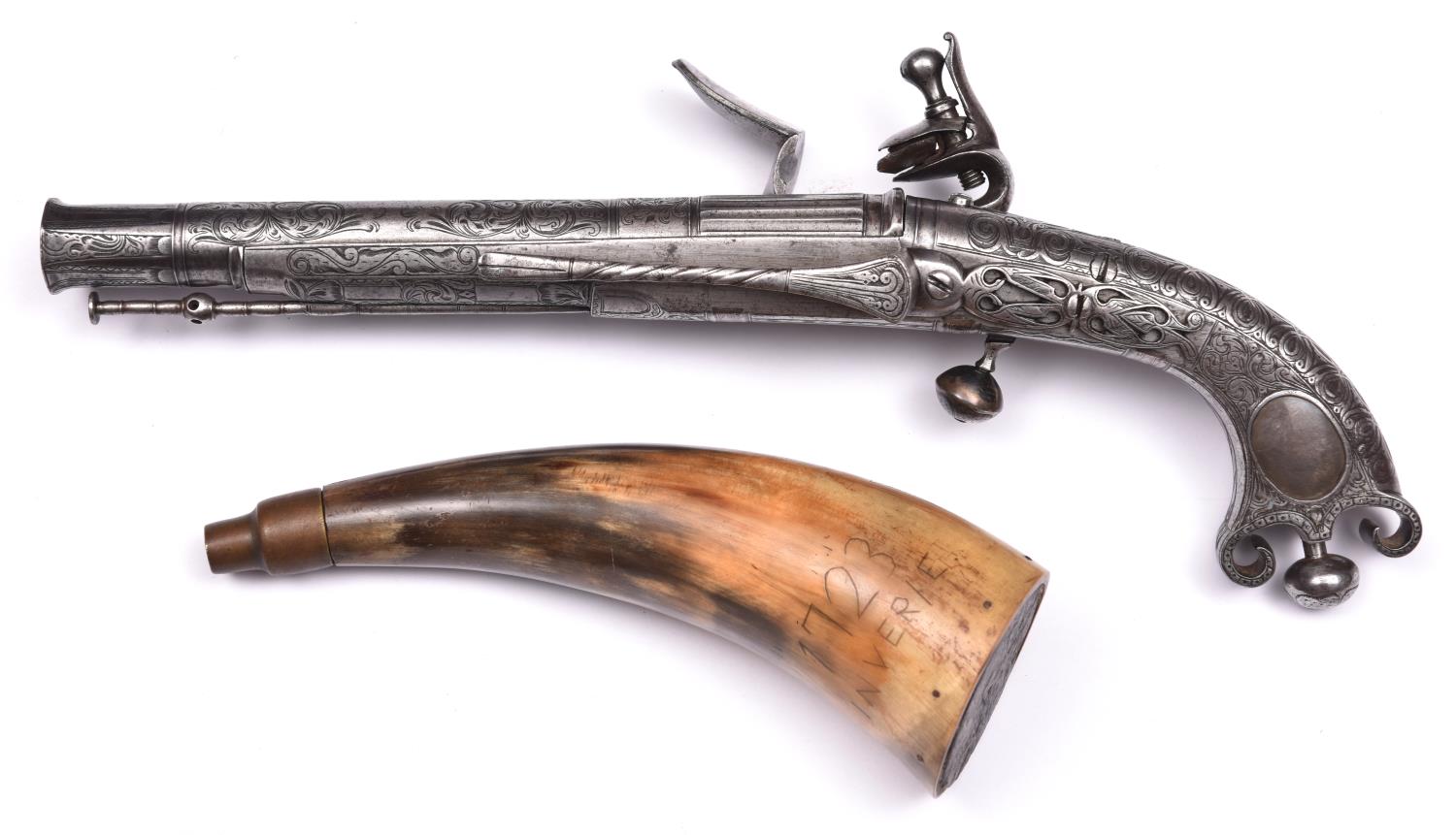A good 22 bore Scottish all steel flintlock belt pistol, by John Murdoch of Doune, c 1760, 12" - Image 2 of 9