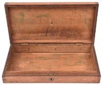 An oak case for a percussion revolver, 13½" x 6¾" x 2" internal, with circular brass lid and keyhole