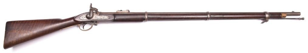 A .577" Enfield 3 band percussion rifle, the 38¾" barrel having ordnance inspector's marks and