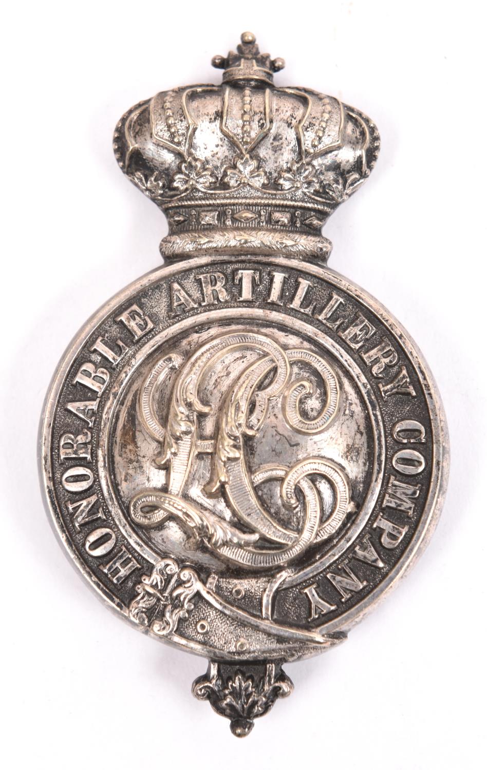 An officer's silver plated undress sabretache badge of the Honourable Artillery Company Light