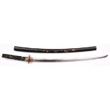 A Japanese shin shinto katana with suguha hamon 68cms, details obscured, with blade signed Gassan