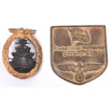 A Third Reich High Seas Fleet Badge, dark grey centre, gold washed wreath; also a die struck