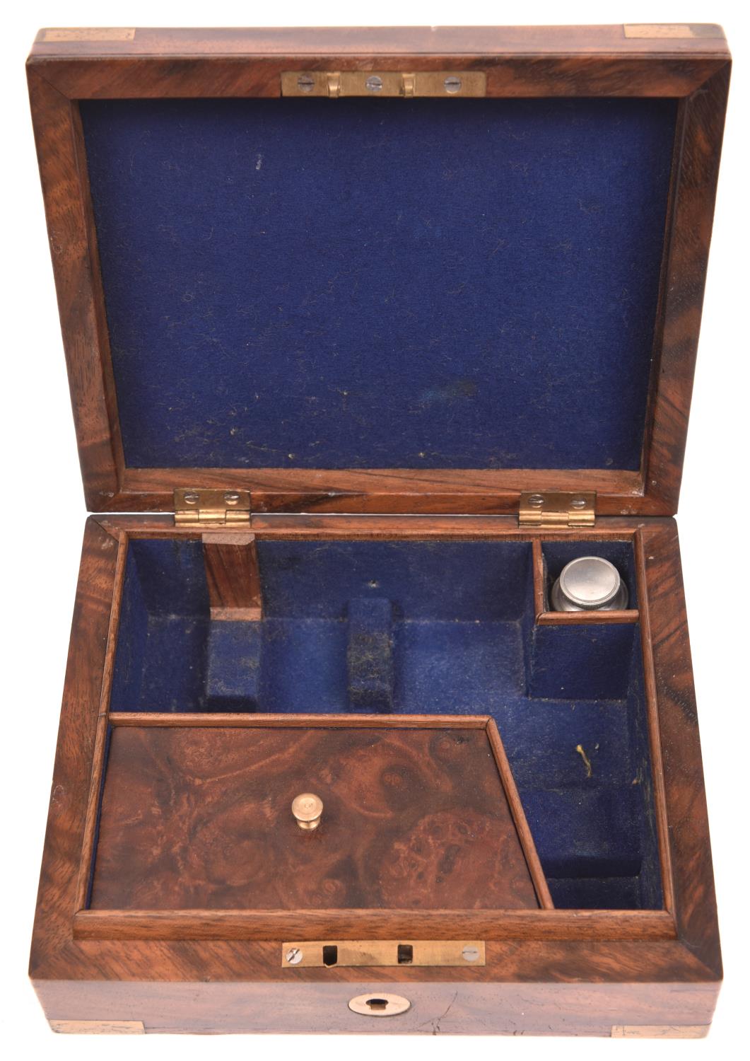 A very nice quality brass bound burr walnut veneered fitted case for a Sharps 4 barrelled pistol