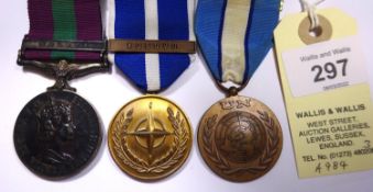 GSM 1918, 1 clasp Malaya, EIIR issue (3524092 A.C.1 J Chandler, RAF), VF. Nato service medal with