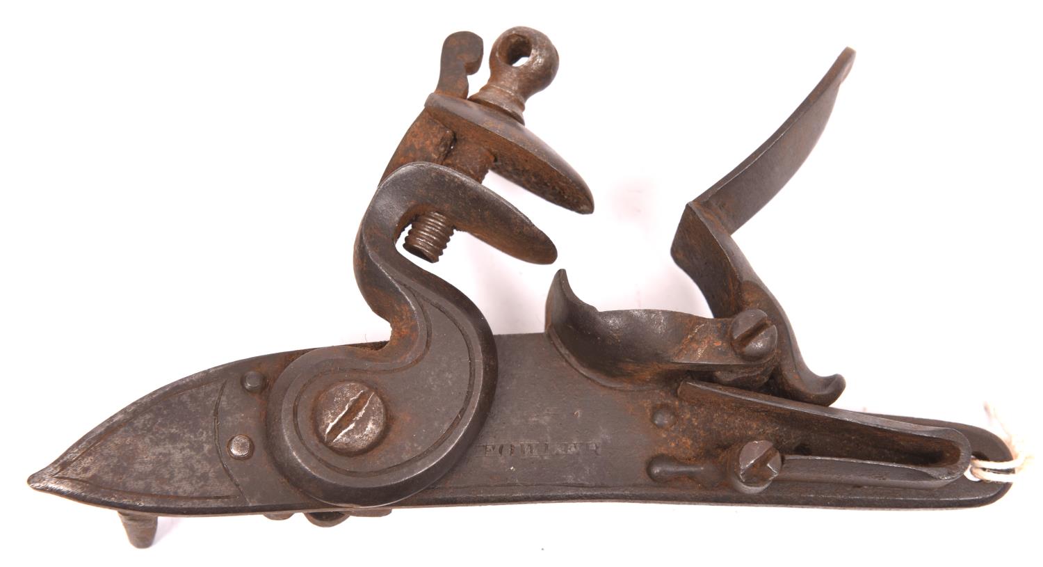 The detached lock from a Volunteer flintlock musket c 1800, plate 6¼" with swan neck cock, single - Image 2 of 2
