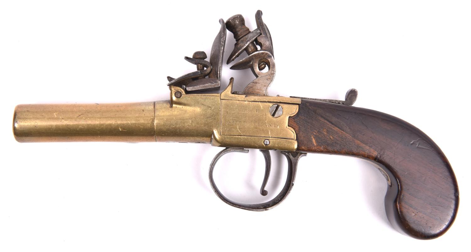 A 70 bore brass barrelled and brass framed flintlock boxlock pocket pistol, c 1815, by R& R - Image 2 of 2