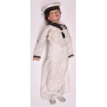 A small boys white sailor suit, comprising hat with HMS Ganges cap tally, sleeved top and