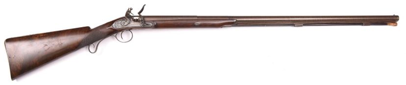 An SB 14 bore flintlock sporting gun, c 1820, well rebrowned 3 stage twist barrel 33" engraved at