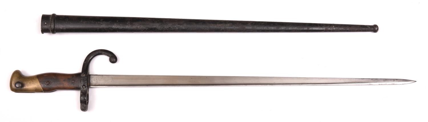 A French 1874 pattern Gras bayonet, the blade dated St Etienne 1877, in its scabbard. Generally - Image 2 of 2