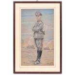 A pastel portrait of Erwin Rommel, framed and glazed, 24" x 16", executed by G T Rice. VGC £50-60