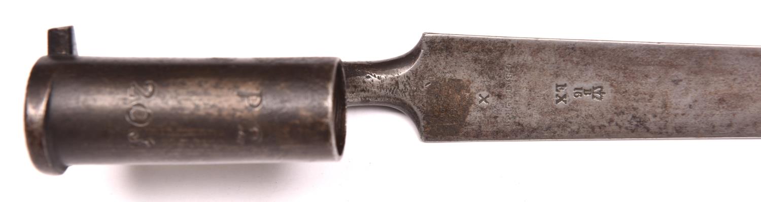 A triangular socket bayonet for Lovell's spring catch, blade 17", by G. Salter & Co, with ordnance - Image 2 of 2