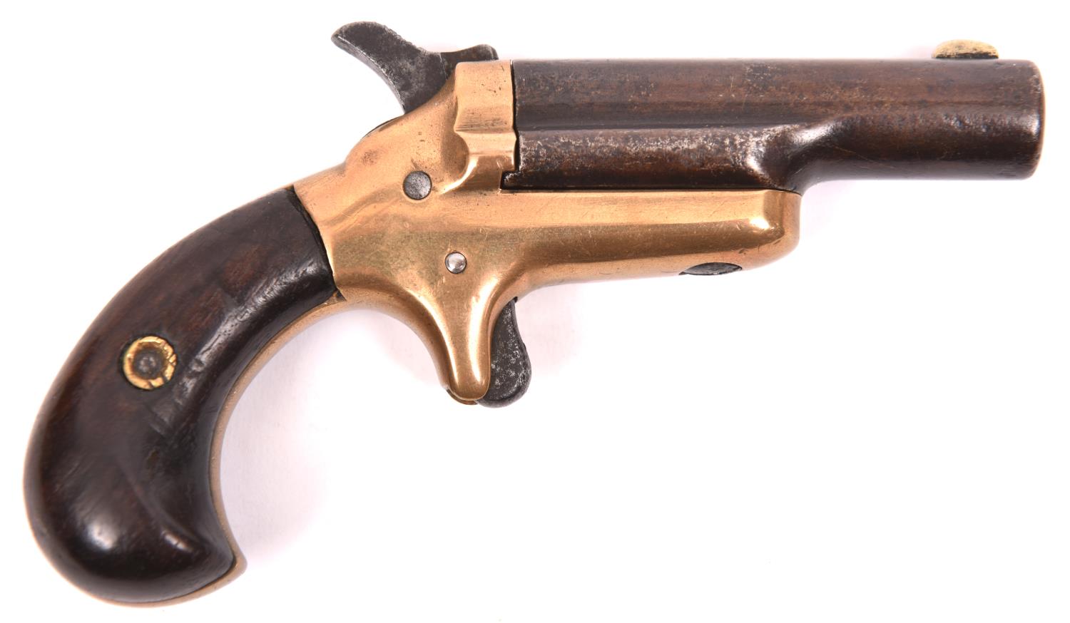 A .41" RF Colt 3rd Model derringer pistol, number 13378, with bronze frame and rosewood grips. GWO &