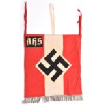 A Third Reich Hitler Youth trumpet banner, 20" x 18", red and white with silver alloy fringe,