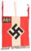 A Third Reich Hitler Youth trumpet banner, 20" x 18", red and white with silver alloy fringe,