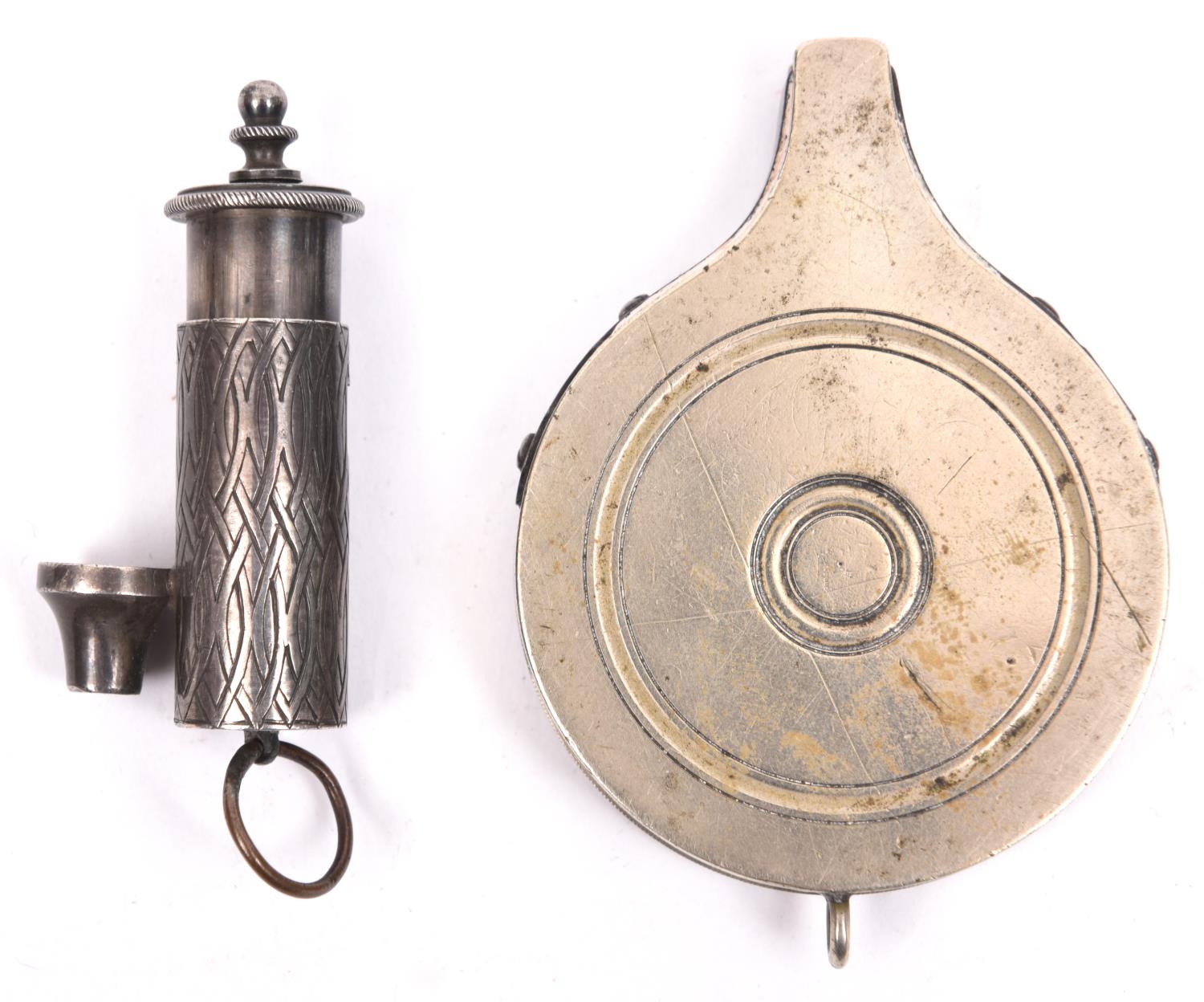 A German silver cap dispenser, marked "S. Allport Improved"; and an engraved brass spring loaded - Image 2 of 2
