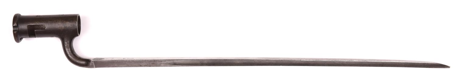 A triangular socket bayonet for Lovell's spring catch, blade 17", by G. Salter & Co, with ordnance
