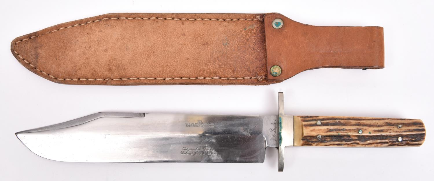 A large Bowie knife, clipped back blade 9¾", the ricasso etched "I * XL", the blade marked "IXL - Image 2 of 2