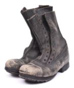 A Third Reich Fallschirm Jager black leather jump boots, with moulded rubber soles. GC £1200-1300