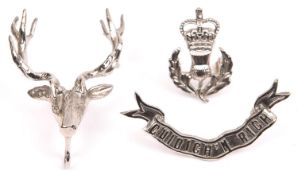 An ERII officer's plated 3 piece bonnet badge of the Seaforth Highlanders. GC £30-40