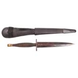 A Second pattern FS fighting knife, with darkened blade, steel crossguard and darkened brass hilt,