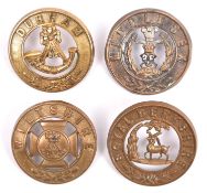 Four OR's helmet plate centres: Ryl Berkshire, Middlesex (2 loops missing), Wiltshire and Durham. GC