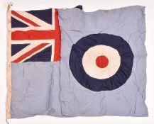 A WWII RAF flag, 5' x 3', dated 1939, "A.M." stamp, applique Union Jack and roundel. GC £40-50