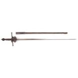 A Victorian reproduction rapier in the 17th century style, stout blade 32" with two deep fullers,