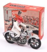 Morestone Series T.T. Racer. Motorcycle in silver, complete with white plastic rider with red