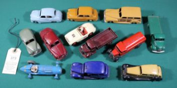 12x Dinky Toys. Including; Hillman Minx, Estate Car, Austin Somerset, Daimler, Austin taxi, Rover