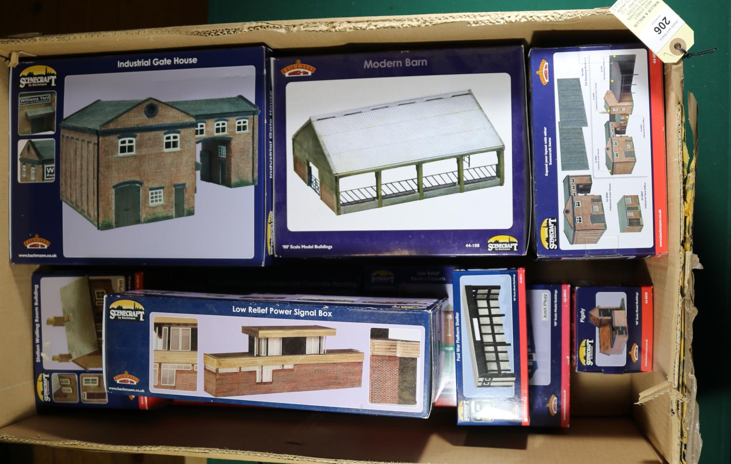 10 Bachmann Scenecraft '00' gauge items. Industrial Gate House. Low Relief Power Signal Box.