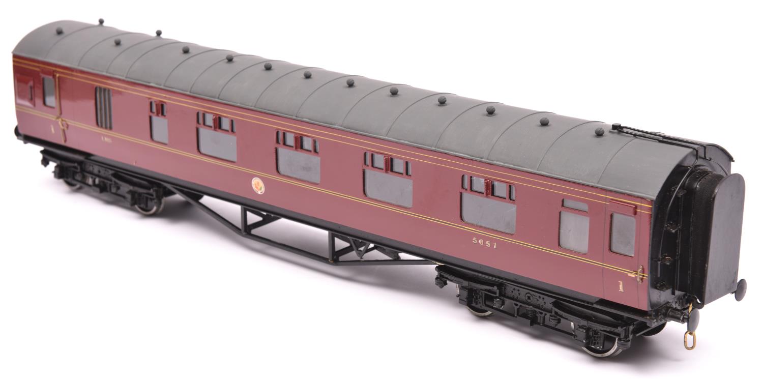 A Gauge One Tenmille Products kit built LMS Brake First corridor coach, 5051, in lined maroon - Image 3 of 3