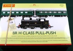 A Hornby OO gauge BR H Class Pull-Push set (R3512). Comprising a BR Class H 0-4-4T locomotive,