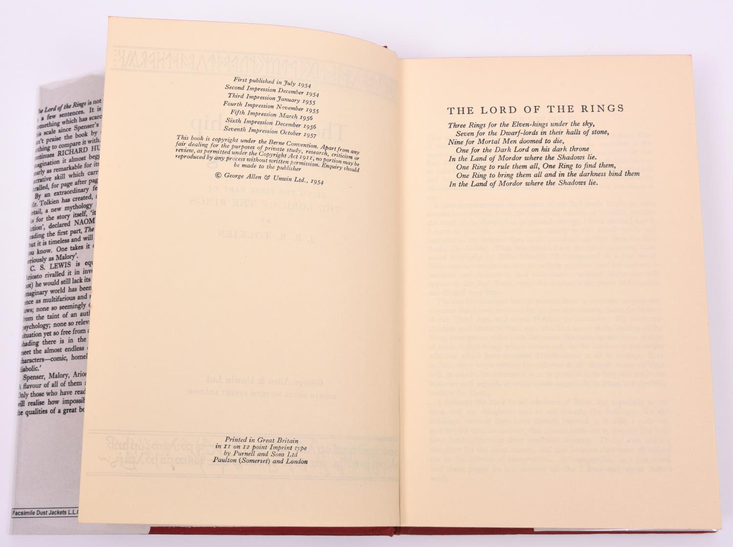 Lord of the Rings by J.R.R. Tolkien. 3 volumes, First Edition, Pub. George Allen and Unwin. The - Image 6 of 6
