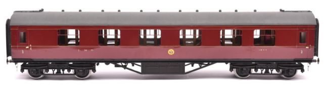 A Gauge One Tenmille Products kit built LMS Full First corridor coach with tables, 1045, in lined