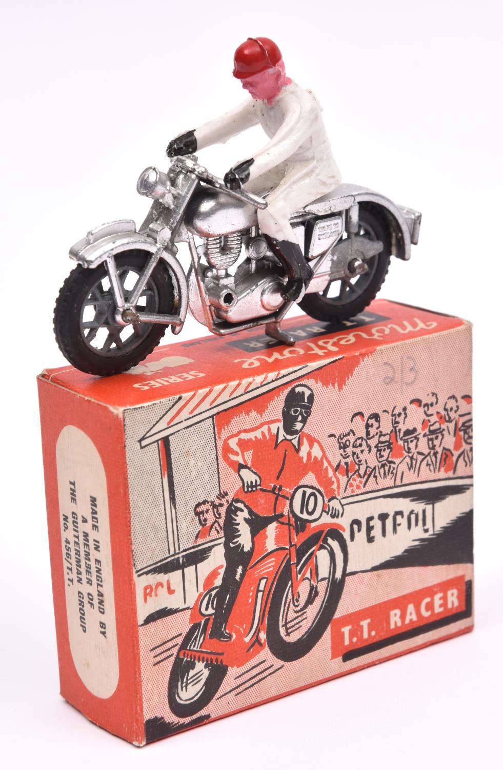 Morestone Series T.T. Racer. Motorcycle in silver, complete with white plastic rider with red - Image 2 of 2