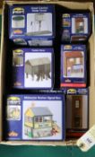 10 Bachmann Scenecraft 'OO' gauge items. The Gate Inn. Midsomer Norton Signal Box. Wooden Village