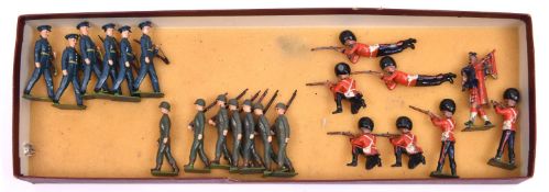21x 1950s/60s Britains soldiers from 3 different sets. 7x US infantry with rifles at the slope. 6x