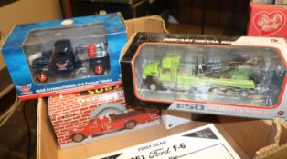 9 First Gear etc American Trucks etc, most 1/34 scale. 1955 Diamond T Tow Truck, Flying A. 1957
