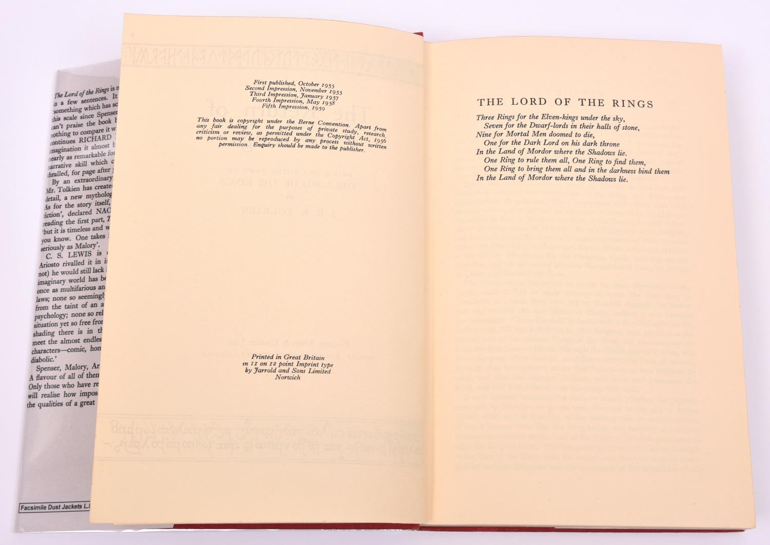 Lord of the Rings by J.R.R. Tolkien. 3 volumes, First Edition, Pub. George Allen and Unwin. The - Image 5 of 6