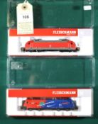 2 Fleischmann N gauge Locomotives. An OBB Bo-Bo Electric Locomotive (731129). RN 1116 168-6. In VEGA