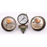 3x gauges. A pressure gauge with dial up to 250psi. Together with 2x matching brass cased T&J