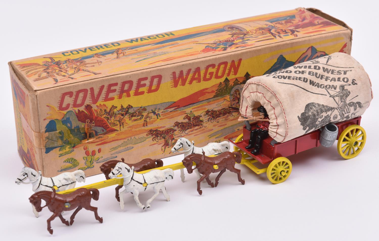 A Modern Products Covered Wagon. In red with yellow wheels, six horses, pictured tilt, red painted - Image 2 of 2