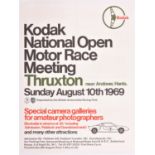 A rare original 1969 motor racing poster. 'Kodak National Open Motor Race Meeting THRUXTON Sunday