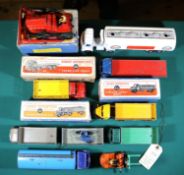 11x Dinky Toys, most for restoration. Including 5x boxed toys; Foden Flat Truck (502). Leyland Comet