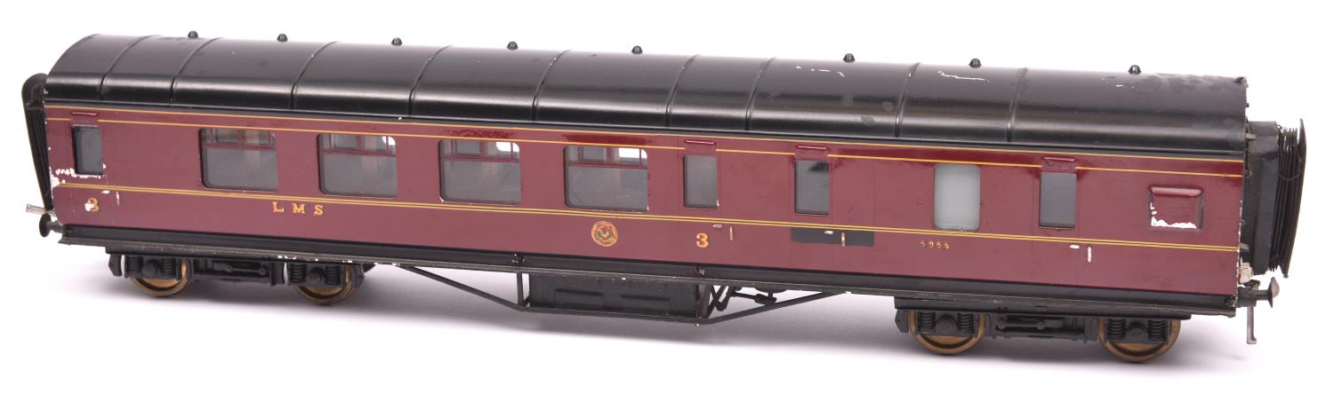 An Exley O gauge LMS corridor coach. Brake Third in maroon livery. QGC-GC, chipping and minor over- - Image 2 of 2